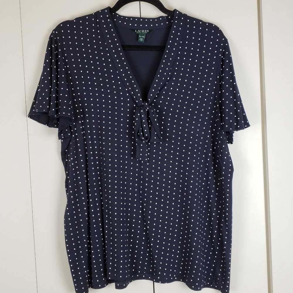 Lauren Ralph Lauren V Neck Bow Flutter Sleeve Top